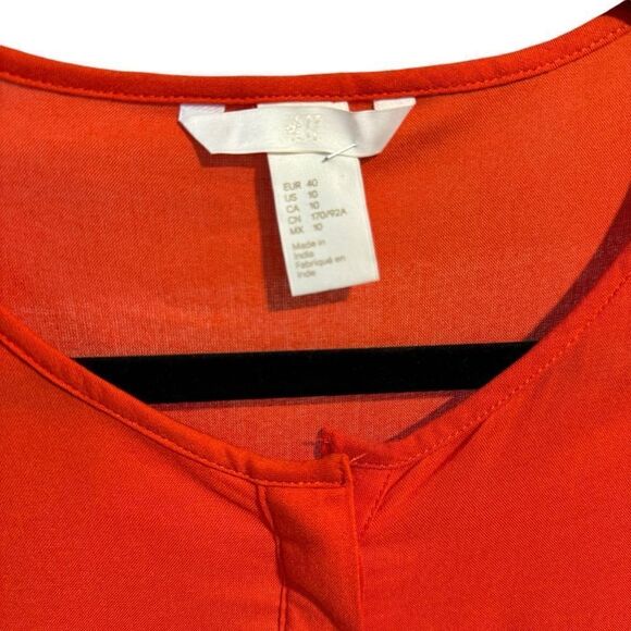H&M Shirt Dress Orange Red Lightweight Tunic with Chest Pockets - Picture 3 of 6